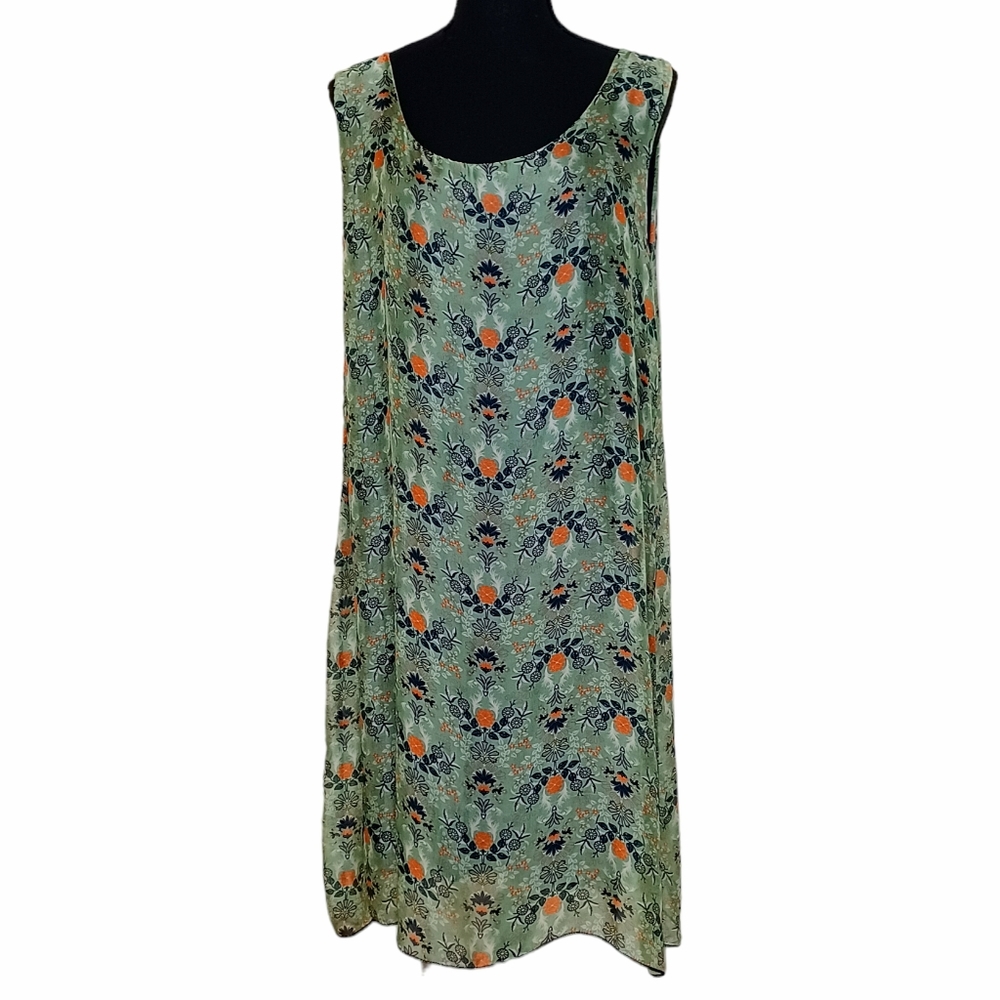 M Made in Italy Silk Blend Floral Swing Dress Women's Sz Large